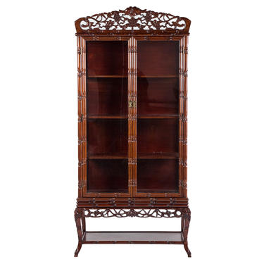 Chinese Bamboo Carved Curio Cabinet on Stand