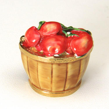 Vintage Original By Robert Red Enamel Apple Bushel Basket Barrel Brooch Pin 