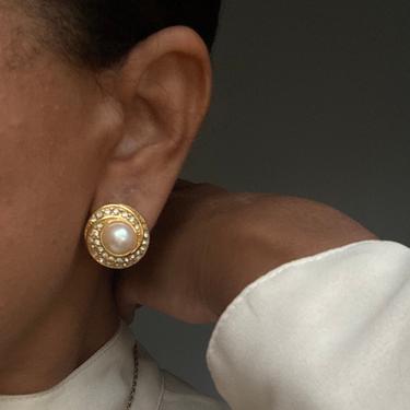 vintage faux pearl and rhinestone statement feminine power dressing earrings 