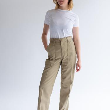 Vintage 28 29 Waist Army Tan High Waist Pants | Cotton Poly Utility Pant | Beige Khaki Fatigue pants | slim Army Trouser | Made USA 