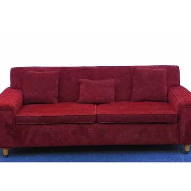 Mid Century Modern Couch Sofa Wine Red Original Upholstery Hollywood Regency Living Room Seating Low Profile Office Reception 