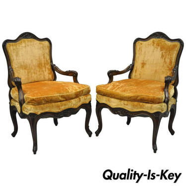 Pair of Vintage Hollywood Regency French Provincial Louis XV Style Arm Chairs