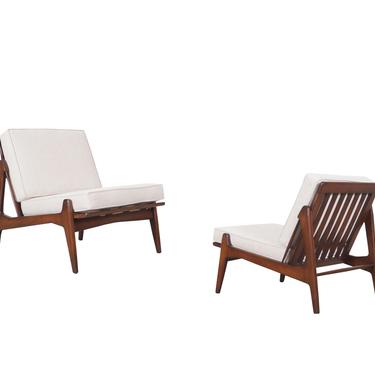 Danish Modern Walnut Slipper Lounge Chairs by Ib Kofod Larsen