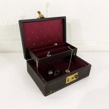 Vintage Black Jewelry Box Oxblood Gold Satin Lining Ornate Case Tory Velvet Vanity Retro Storage 1950s 50s Burgundy Boho Bohemian 