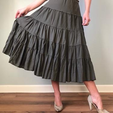 Vintage Cotton Peasant Skirt Olive Green 