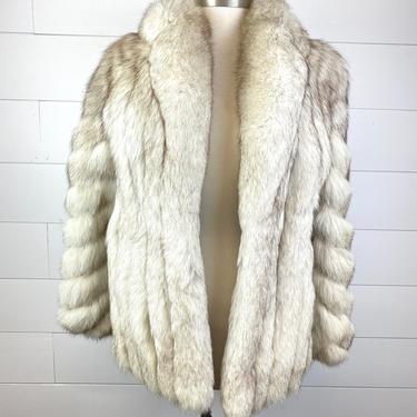 Vintage White/Grey Saga Fox Fur Coat Jacket Womens Sz S Small Lined w/ Pockets 