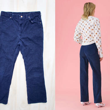 Vintage Wrangler Corduroy Pants, Navy, Wide Leg, Straight, High Waisted, Jeans, 32 