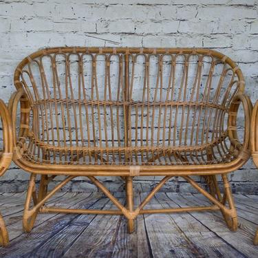 SHIPPING NOT FREE!!! Vintage Franco Albini Style Set of Bench and 2 Chairs 