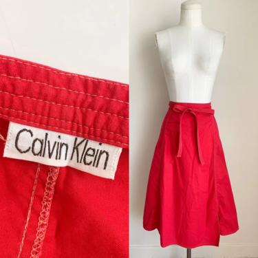Vintage 1970-80s Calvin Klein Red Wrap Skirt / XS 