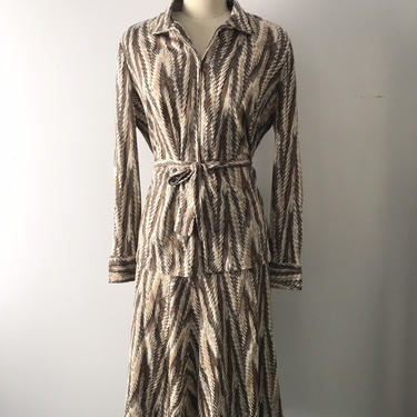 70s DIANE Von FURSTENBERG knit swirl print 2 pc set top &amp; skirt dress vintage 1970s 14 