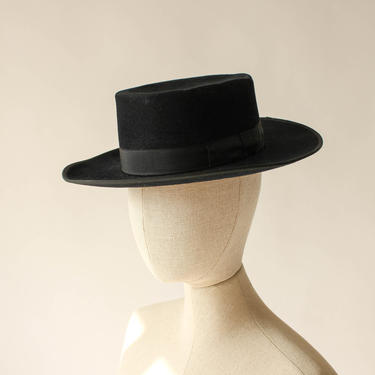 Vintage 60s Casa Yustas Madrid Black Velvet Wide Brim Bolero Hat | Made in Spain | 1960s Designer, Flamenco, Boho, Prairie, Western Fedora by TheVault1969