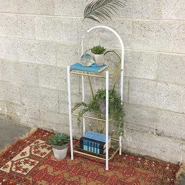 Vintage Plant Stand Retro 1990s Gold + White Metal 3 Tier + Small Plants + Table + Stand + Rack + Bent Metal + Heart + Bathroom + Home Decor 