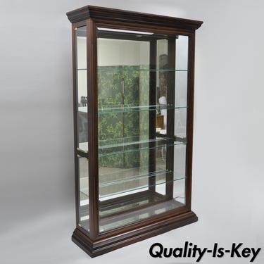 Large Pulaski Lighted Curio Display Cabinet Cherry Wood Glass Mirror 80"H - A