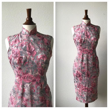 Vintage pink and grey floral qipao sz M or L 