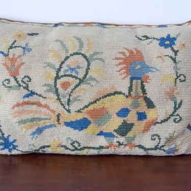 Vintage Peacock Needlepoint Lumbar Pillow 
