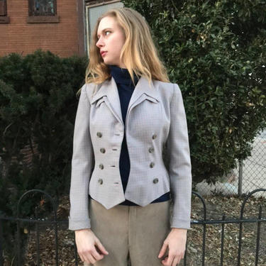 Vintage 1940s Fitted Tailored Double collar Grid Design Blazer XS/S 