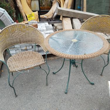 Wicker Garden Table With Glass Top and Two Chair Set