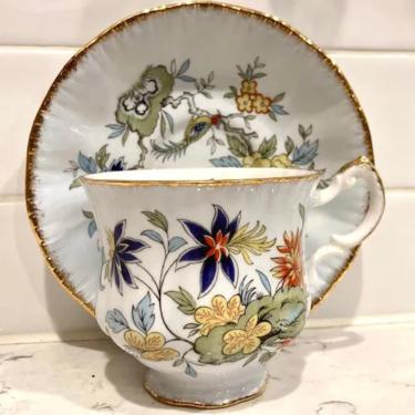 One Set of Rare Vintage Floral Pattern Yellow Paragon Bone China Oriental Ming Series Tea Cup and Saucer by LeChalet