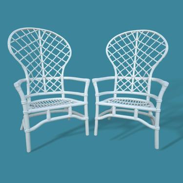Pair of Palm Beach Balloon Back Rattan Peacock Lounge Chairs by Ficks Reed by VeronaVintageHome