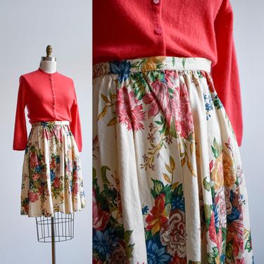 Vintage Floral Linen Circle Skirt 