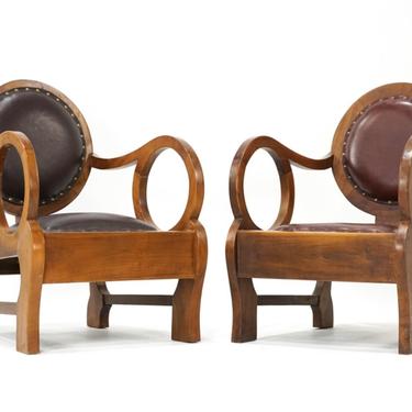 Pair of Rounded Leather-Seated Chairs