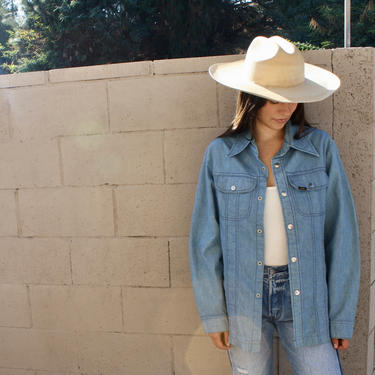 Lee Union Jean Jacket // vintage 70s denim 1970s boho western country cotton hippie shirt blouse dress USA // S/M 