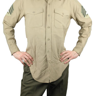 Men's Original U.S. Army Shirt Military Medium Marine Corps Sergeant Khaki Beige Shade US Army Polyester Wool Man's Long Sleeve Sleeves 