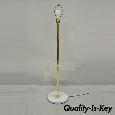 Italian Mid Century Brass Pole Floor Lamp with Marble Base Lucite Magazine Rack