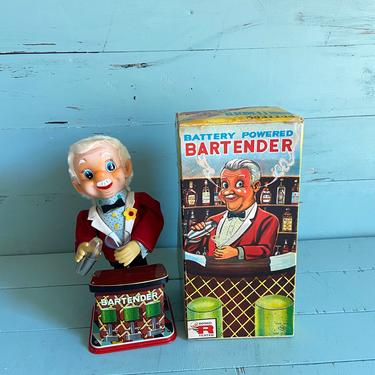 Vintage 1960's Battery Operated Bartender, Vintage Animated Toy | Bartender, Vintage Barware Collector, Mixology Decor, Nostalgia Decor 