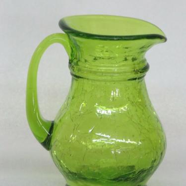 Mid Century Modern Crackle Glass Green Pitcher Jug Milk Creamer 2485B
