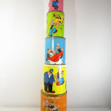 RARE 1958 Samuel Gabriel &amp; Sons POPEYE NESTING STACKING CONTAINER BLOCKS TOY SET