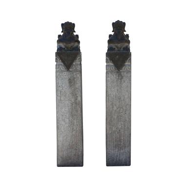 Chinese Pair Gray Black Color Stone Fengshui Pixiu Tall Slim Pole Statue cs4770E 