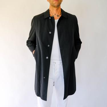Vintage 70s Black Gabardine Mac Trench Coat w/ Removable Sherpa Lining | Made in Japan | 1970s Japanese Designer Mens Duster Chore Jacket 