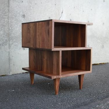 OFFSTACK End Table, Geometric Night Stand, Stacked Offset Nightstand, Wood Offset End Table (Shown in Walnut) 