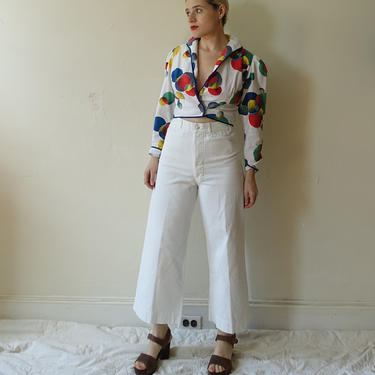 Vintage White Cotton Sailor Trousers/ High Waisted Button Fly Wide Leg Navy Uniform Pants/ Crackerjack/ Sizes Small 
