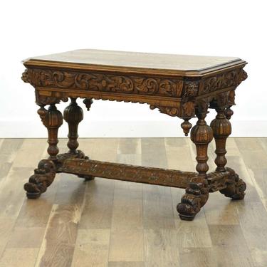 Carved Gothic Trestle Table W Dragon Foot Detail