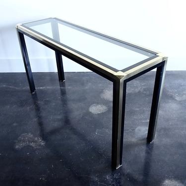black and brass hall console attributed to maitland Smith 