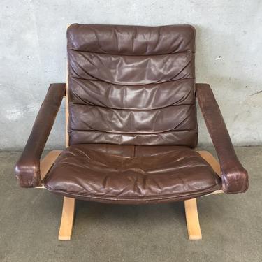 Mid Century Modern Westnofa Leather & Wood Flex Chair by Ingmar Relling