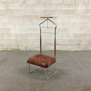 Vintage Butlers Chair Retro 1960s Pearl-Wick Valet Stand Mid Century Modern + Metal + Brown Vinyl + Brown Wood + MCM Seating + Home Decor 