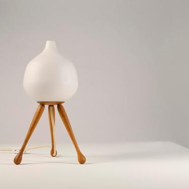 VINTAGE RARE - Model 114 Table Lamp in Oak and Opaline Glass by Luxus, Sweden 1950's 