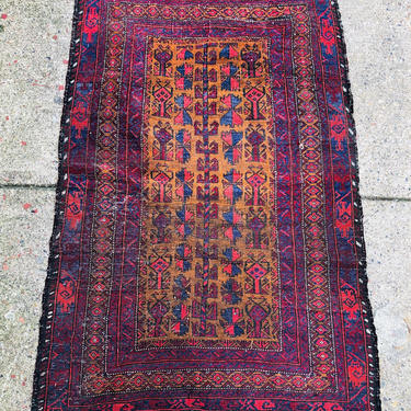 Antique Rug, Hand Woven Rug, Persian Rug, Middle Eastern Rug, Handmade Rug, Bright Home Decor, Red, Orange, Yellow, Blue, Small Rug, 
