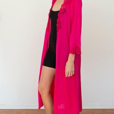 80's hot pink robe with lace | vintage 