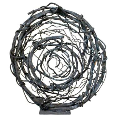 Contemporary Round Copper Metal Abstract Table Sculpture Robert Hansen 