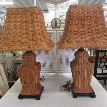 Pair of Wicker Lamps &amp; Shades