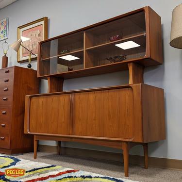 Danish Modern teak credenza with floating hutch and tambour doors by Bernhard Pedersen and Son