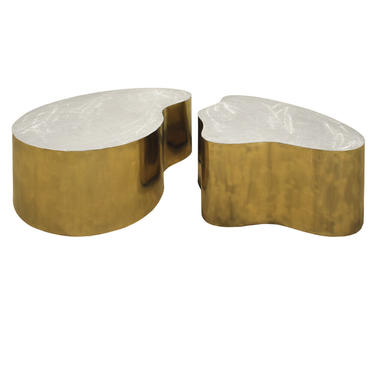 Silas Seandel Pair of Organic Coffee Tables in Brass and Brushed Steel 1980s (signed)