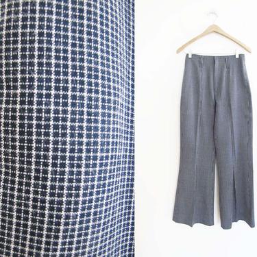 Vintage 90s Plaid Pants XS 25 waist - 1990s Blue Checkered Trousers - High Waist Flare Pants - Bell Bottom Pants - 1990s 2000s Clothing 