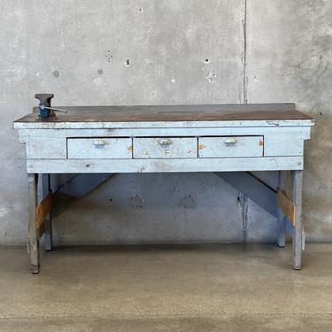 Vintage Industrial Work Bench with Three Drawers