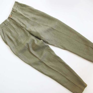 Vintage 90s GAP Linen Pants 26 - Sage Green High Waist Linen Trousers - Tapered Leg - Minimalist Clothing - Natural Fiber 
