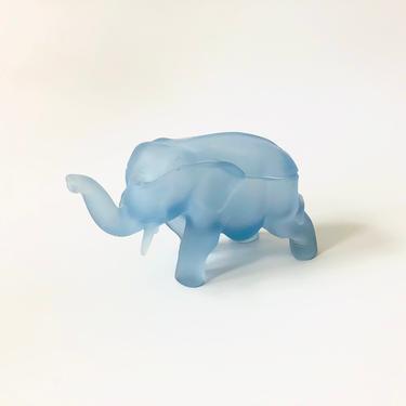 Vintage Blue Glass Elephant Box / Tiara by Indiana Glass 